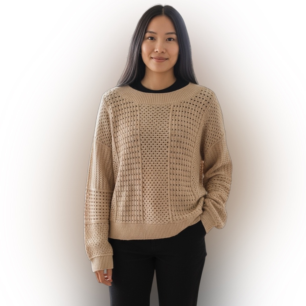 Anthropologie Moth Beige Open-weave Crew Sweater